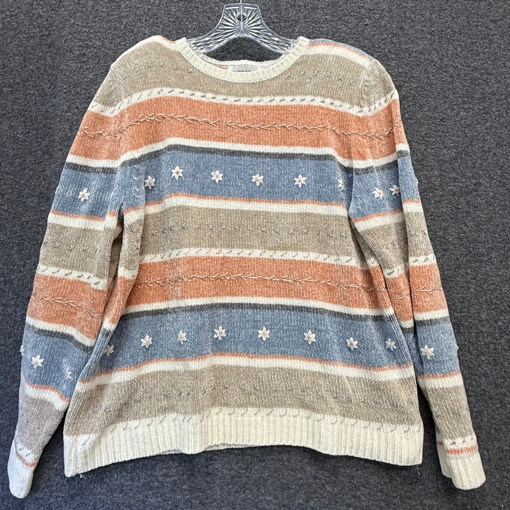 Vintage 90s Cottagecore Embroidered Sweater Floral Soft Size M Grannycore Fall